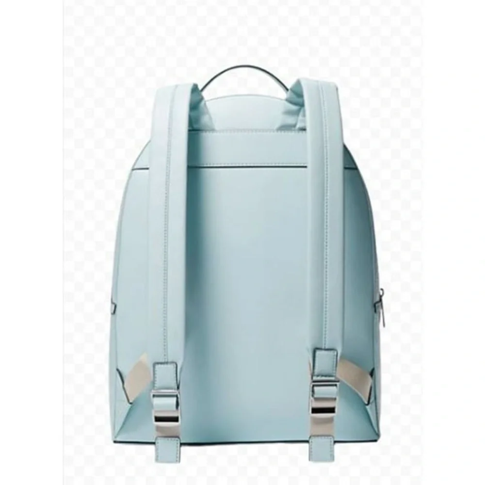 Michael Kors Sheila Large Woven Logo Nylon backpack Sky Blue Jacquard Laptop Bag - Picture 3 of 15